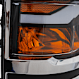 Driver and Passenger Side Headlights, with Bulbs, Halogen, Projector with LED accent ring, Clear Lens, Black Interior