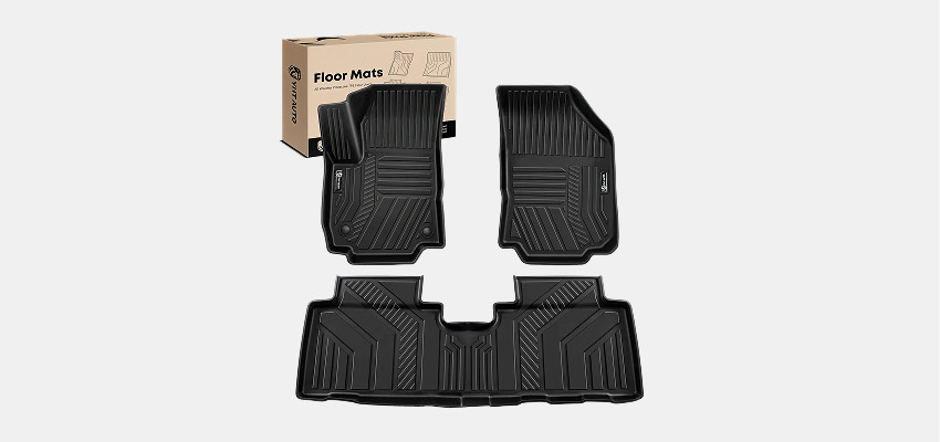Front and rear black floor mats