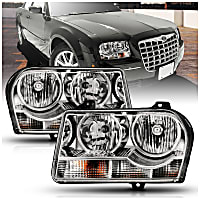 121529 Driver and Passenger Side Halogen Headlight, With bulb(s), Clear Lens, Chrome Interior, Crystal Series