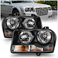 121544 Driver and Passenger Side Halogen Headlight, With bulb(s), Clear Lens, Black Interior, Crystal Series