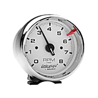 2304 Autogage Series Gauge, Tach, 3 3/4in. 8K Rpm, Pedestal, Wht Dial Chrome Case.