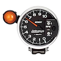 233906 Autogage Series Gauge, Tach, 5in. 10K Rpm, Pedestal W/ Ext. Shift-Lite & Mem, Black.