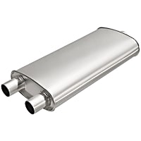 Driver or Passenger Side Muffler, 155.5 in. Wheelbase, 2-1/2 in. Inlet; 3 in. Inlet; Dual Outlet; Requires Part # [103-1045] Shield and (2) Part # [102-5531] Straps, 8 Cyl 6.2L