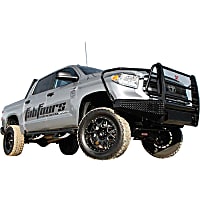TT14-K2860-1 Front Black Steel Grille Guard, Gloss Black Powdercoated, with Full Grille Guard and Tow Hooks