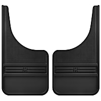 55000 Front, Driver and Passenger Side Mud Flaps, Black Center/Polished Weight, Rubber, MudDog Series