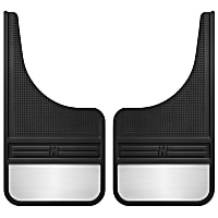 55001 Front, Driver and Passenger Side Mud Flaps, Black Center/Polished Weight, Rubber and Stainless Steel, MudDog Series