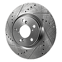 Front, Driver or Passenger Side Brake Disc, Cross-drilled and Slotted, Vented, 5 Lugs, 12.6 In