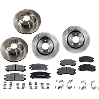 Front and Rear Brake Disc and Pad Kit, Plain Surface, 5 Lugs, Cast Iron, Ceramic - Front; Semi-Metallic - Rear, Pro-Line Series