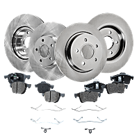 Front and Rear Brake Disc and Pad Kit, Plain Surface, 5 Lugs, Ceramic - Front, Organic - Rear, Pro-Line Series