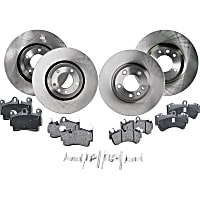 Front and Rear Brake Disc and Pad Kit, Plain Surface, 5 Lugs, Cast Iron, Organic Pad Material, Pro-Line Series