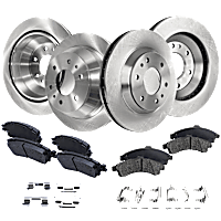 8-Piece Kit Front and Rear Brake Disc and Pad Kit, Plain Surface 6 Lugs Ceramic - Front, Semi-Metallic - Rear Pro-Line Series, includes (4) Brake Disc and (2) Brake Pad Set
