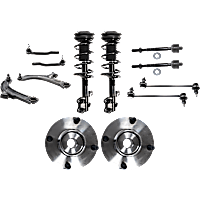 12-Piece Kit Front, Driver and Passenger Side Suspension Kit, Includes (2) Control Arm, (2) Shock Absorber and Strut Assembly, (2) Sway Bar Link, (4) Tie Rod End, and (2) Wheel Hub