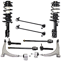 10-Piece Kit Front, Driver and Passenger Side, Lower Control Arm Kit, Includes (2) Control Arm, (2) Loaded Strut, (2) Sway Bar Link, and (4) Tie Rod End