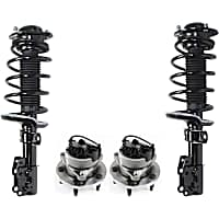 4-Piece Kit Front, Driver and Passenger Side Suspension Includes Loaded Struts and Wheel Hubs, 5-Stud Hub