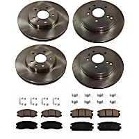 Front and Rear Brake Disc and Pad Kit, Plain Surface, 5 Lugs, Ceramic, Cast Iron, Pro-Line Series