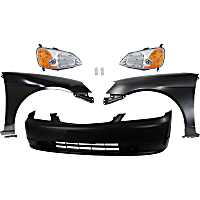 7-Piece Kit Driver and Passenger Side LED Headlight, Includes (1) Bumper Cover, (2) Headlight, (2) Fender, and (2) Light Bulb