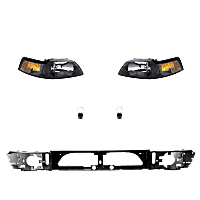 7-Piece Kit, Driver and Passenger Side Incandescent Headlight, With bulb(s), OE Replacement, Includes (2) Headlight, (1) Header Panel and (4) Light Bulb
