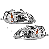 6-Piece Kit, Driver and Passenger Side Incandescent Headlight, With bulb(s), OE Replacement, Includes (2) Headlight and (4) Light Bulb