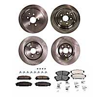 8-Piece Kit Front and Rear Brake Disc and Pad Kit, Plain Surface, 5 Lugs, Ceramic, Cast Iron, Pro-Line Series