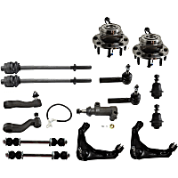 15-Piece Kit Front, Driver and Passenger Side, Upper Control Arm with Ball Joints, Idler Arm, Idler Arm Bracket, Pitman Arm, Sway Bar Links, Tie Rod Ends, and Wheel Hubs, Heavy-Duty Design