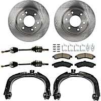 8-Piece Kit Front Axle Assembly with Brake Discs, Brake Pad Set, and Control Arms, Four Wheel Drive