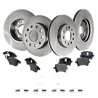 Front and Rear Brake Disc and Pad Kit, Plain Surface, 5 Lugs, Organic - Front; Semi-Metallic - Rear