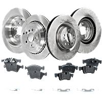 Front and Rear Brake Disc and Pad Kit, Plain Surface, Vented, 5 Lugs, Organic, Cast Iron, Pro-Line Series