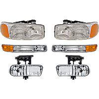 6-Piece Kit, Driver and Passenger Side Halogen Headlight, With bulb(s), Sport Utility, OE Replacement, Includes (2) Headlight, (2) Fog Light and (2) Parking Light
