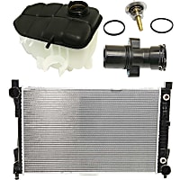 4-Piece Kit Radiator, 1.8L Engine, Aluminum Core, Plastic Tank, includes Coolant Reservoir, Thermostat, and Thermostat Housing Cover