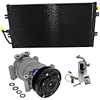 3-Piece Kit A/C Compressor, 6-Groove Pulley, includes A/C Condenser, and A/C Service Kit (A/C Accumulator, A/C Expansion Valve, A/C Orifice Tube, and A/C O-Ring and Gasket Seal Kit)