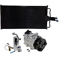 3-Piece Kit A/C Compressor with A/C Condenser, and A/C Service Kit (A/C Accumulator, A/C Orifice Tube, and A/C O-Ring and Gasket Seal Kit), 6-Groove Pulley