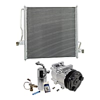 3-Piece Kit A/C Compressor, 6-Groove Pulley, includes A/C Condenser, and A/C Service Kit (A/C Accumulator, A/C Orifice Tube, and A/C O-Ring and Gasket Seal Kit)
