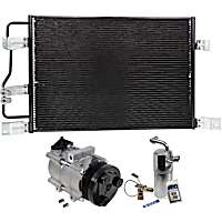 3-Piece Kit A/C Compressor with A/C Condenser, and A/C Service Kit (A/C Accumulator, A/C Orifice Tube, and A/C O-Ring and Gasket Seal Kit), 6-Groove Pulley