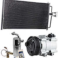 3-Piece Kit A/C Compressor, 6-Groove Pulley, includes A/C Condenser, and A/C Service Kit (A/C Accumulator, A/C Orifice Tube, and A/C O-Ring and Gasket Seal Kit)