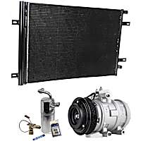 3-Piece Kit A/C Compressor, 6-Groove Pulley, includes A/C Condenser, and A/C Service Kit (A/C Expansion Valve, A/C O-Ring and Gasket Seal, and Drier Desiccant Element)