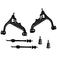 6-Piece Kit Front, Driver and Passenger Side, Upper and Lower Control Arm, includes (2) Ball Joint, (2) Control Arm, and (2) Sway Bar Link