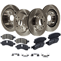 Front and Rear Brake Disc and Pad Kit, Plain Surface, 6 Lugs, Ceramic - Front; Semi-Metallic - Rear, Cast Iron