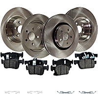 Front and Rear Brake Disc and Pad Kit, Plain Surface, 5 Lugs, Ceramic, Cast Iron, Pro-Line Series