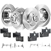 Front and Rear Brake Disc and Pad Kit, Plain Surface, 5 Lugs, Ceramic - Front; Organic - Rear, Cast Iron