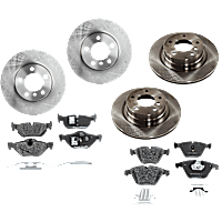 Front and Rear Brake Disc and Pad Kit, Plain Surface 5 Lugs Front-Organic, Rear-Semi-Metallic Pro-Line Series