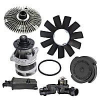 Cooling System Service Kit, includes Coolant Reservoir, Fan Clutch, Radiator Cap, Radiator Fan Blade, Thermostat Housing, and Water Pump