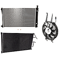 3-Piece Kit A/C Condenser, includes (1) A/C Condenser, (1) Cooling Fan Assembly and (1) Radiator, 4.3L/5.0L/5.7L Eng., 6 and 8 Cyl.