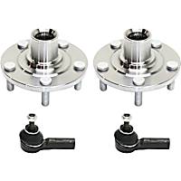 2-Wheel Set Front, Driver and Passenger Side Wheel Hub with Tie Rod Ends
