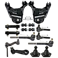Front, Driver and Passenger Side, Upper Control Arm Kit, All Wheel Drive/Four Wheel Drive, includes Ball Joints, Idler Arm, Pitman Arm, Sway Bar Links, Tie Rod Adjusting Sleeves, and Tie Rod Ends
