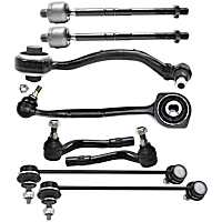 8-Piece Kit Front, Driver and Passenger Side, Lower, Frontward and Rearward Control Arm Kit, Includes (2) Control Arm, (2) Sway Bar Link, and (4) Tie Rod End