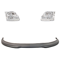 4-Piece Kit, Driver and Passenger Side Halogen Headlight, Without bulb(s), Clear Lens, Chrome Interior, Includes (2) Bumper Trim and (2) Headlight