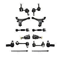 Front, Driver and Passenger Side Control Arm Kit, Four Wheel Drive and Front Wheel Drive, includes Ball Joints, Sway Bar Links, and Tie Rod Ends