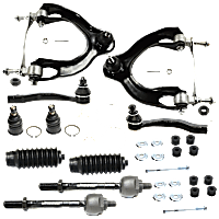 12-Piece Kit Front, Driver and Passenger Side Suspension, includes Ball Joint, Control Arm, Steering Rack Boot, Sway Bar Link, and Tie Rod End