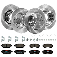 KIT-TRW101921-380 Front and Rear Brake Disc and Pad Kit, Plain Surface 5 Lugs - Front; 5 Lugs - Rear 298.45 mm front and 279.91 mm rear Ceramic Premium Friction Series
