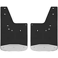 250930 Front, Driver and Passenger Side Mud Flaps, Textured Black Center/Polished Weight, Rubber and Stainless Steel, Textured Series